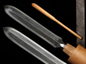 【登録不要】　在銘　長次　槍　12.3㎝　時代　武具　日本刀　白鞘　骨董　古美術　（N21I0221R0602024）