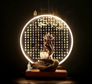 仏教美術　仏の手　仏像　仏教美品　蓮　台座付き　香立　ライト付き　インテリア　装飾品 工芸品　禅の置物 逆流香