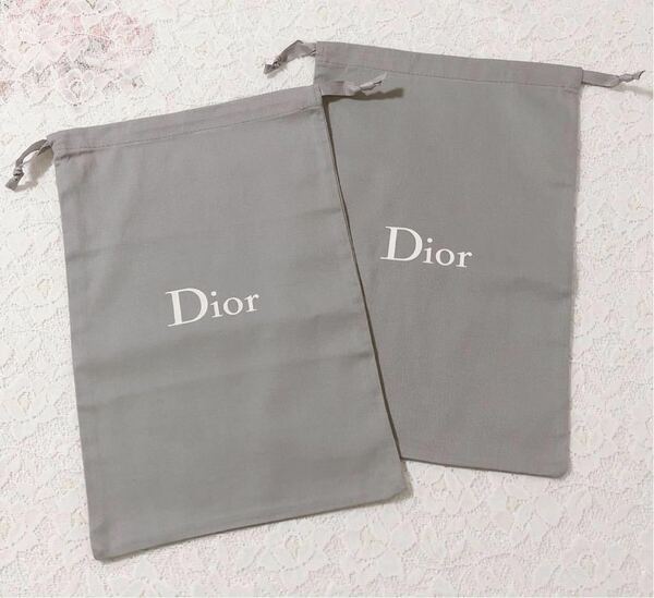 クリスチャン・ディオール「Christian Dior」シューズ保存袋 2枚 （3715） 正規品 付属品 内袋 布袋 巾着袋 21×32cm グレー