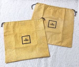 フェンディ「FENDI」バッグ保存袋 2枚組 ヴィンテージ 旧型 (2874) 正規品 付属品 布袋 巾着袋 不織布製 イエロー バッグ用 