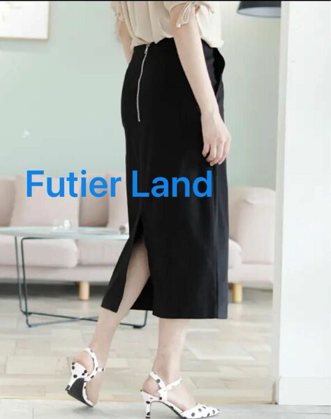 【Futier Land】微起毛コットン バックジップ ロング ナロースカート Lサイズ