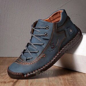 A6273 new goods walking shoes gentleman shoes men's leather shoes cow leather boots sneakers outdoor light weight ventilation camp navy blue 