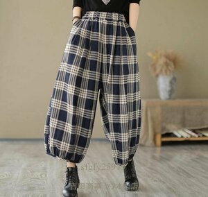 B0703* new goods M-2XL size autumn winter fine quality gaucho pants lady's wide pants check pattern bottoms waist rubber casual 