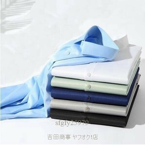 A9878☆新品 シルク混 長袖シャツ メンズ ノーアイロン 形態安定 ドレスシャツ ワイシャツ 無地 ビジネス シャツ/ライトブルーの画像5