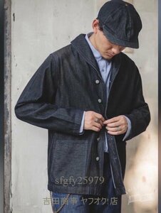 A6555新品春秋定番13.5OZ DENIM コットン DECK JACKET デニムジャケット 無地 デニムデッキジャケット ウォッシュ加工