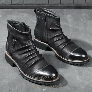 A6884新品秋冬ブーツ メンズ ショートブーツ ミリタリーブーツ エンジニアブーツ ワークブーツ 紳士靴 作業靴 24.5-29cm 黒
