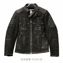 A7289新品高品質 レザージャケット カウハイド スカル柄 ライダース 牛革 革ジャン バイクレザー メンズファッション 本革 ヴィンテージ_画像7