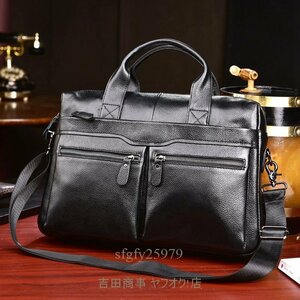 A7354 new goods high capacity high class cow leather leather retro men's original leather diagonal .. shoulder bag business bag briefcase attache case black 