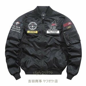 A6348新品冬服刺繍ミリタリージャケット メンズ おしゃれ MA-1 フライトジャケット 防風 防寒 コート 中綿入り ジャンパー ブラック