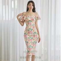 B0428☆新品上質 レディースワンピース sexy 可愛い お呼ばれドレス 美尻美胸美脚 花柄 プリント ピンク_画像3