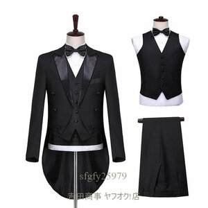 B0480* new goods men's gentleman . clothes vocal music tuxedo tailcoat 3 point set outer garment & trousers & the best black 