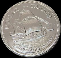 未使用 極美品 1979年 カナダ エリザベス女王 大型船 帆船 １ドル 記念銀貨 300周年記念　グリフォン号 プルーフ 銀製 コイン 貨幣 メダル_画像3