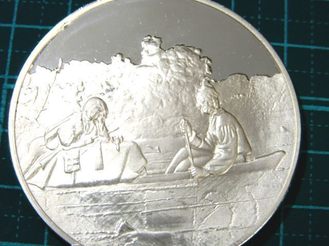 Limited Edition Good Condition Made by the French Mint American Artist Bingham Painting Missouri River Fur Trader Souvenir Sterling Silver Commemorative Medal Coin Plaque Insignia, metal crafts, made of silver, others