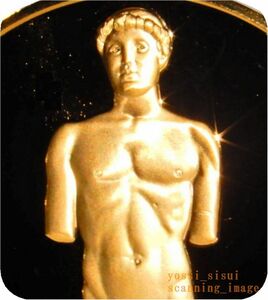 期間限定値下げ 限定品 古代ギリシャ彫刻 クラシック様式 クーロス像 青年 美術品 メダル 純金メッキ ブロンズ製 アメリカ造幣局製 コイン