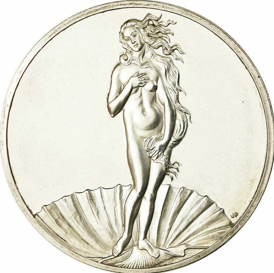 Ограниченная серия, в хорошем состоянии, итальянский художник эпохи Возрождения Боттичелли, картина «Рождение Венеры», рельефная памятная серебряная памятная медаль, монета, плитка, металлические поделки, из серебра, другие