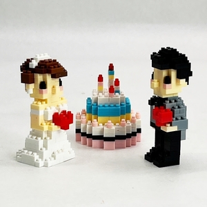新品・未使用 プチブロック ウエディング 3点セット 新郎 新婦 ケーキ 結婚式 花嫁 ウエディングケーキ