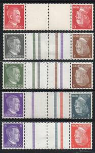 《g-193》ドイツ帝国 / ヒトラー切手帳からの連刷（ＫＺ ３７～４１） ５種完（未）