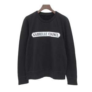  Chanel here Mark Logo print sweatshirt P57358K07539 lady's black CHANEL used [ apparel * small articles ]