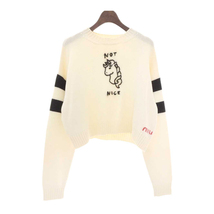 ミュウミュウ ユニコーン NOT NICE バイカラーニット レディース ホワイト ブラック MIUMIU 中古 【アパレル・小物】_画像1