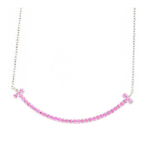  Tiffany T Smile necklace small pink sapphire Au750 (K18WG) lady's TIFFANY&Co. used [ jewelry ]