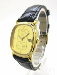 ★ZITURA SWISS BANK スイスバンク FINE GOLD 999.9 3ｇ ゴールド文字盤 クオーツ メンズ腕時計 ベルト社外品 付属品無し 不動品 ジャンク