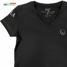 13304-bk VIOLA rumore レディース ヴィオラルモーレ ビオラ レインボーステッチ 半袖Tシャツ Vネック スリム(ブラック黒) WM メール便可_画像4