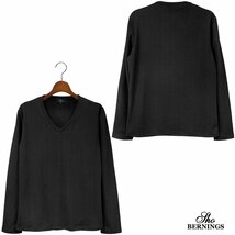 357053-90 Bernings sho Tシャツ 長袖 Vネック ヘリンボーン柄 シェブロン ジグザグ柄 シンプル ロンT 無地 mens メンズ(ブラック黒) L_画像3