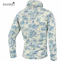 233701-wh BLACK VARIA タートルネック ねじれ襟 くしゅくしゅ 花柄 ベロア 薔薇 長袖 ストレッチ mens メンズ(オフホワイト白ブルー青) L_画像2