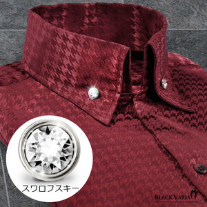 191255-Wins Black Varia varia jacquard Skipper Swalovsky Bd Dress Front Slim Men (Black Diamond Button / Wine Red) l