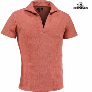 318732-30 ポロシャツ イタリアンカラー クレープ素材 スキッパー 半袖 ストレッチ ポロ mens メンズ(レッド赤レンガ) M シンプル