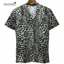 193802-gy BLACK VARIA ヒョウ 豹 Vネック レオパード 日本製 スリム 半袖Tシャツ メンズ(ブラック黒グレー) M 総柄 アニマル 総柄_画像5