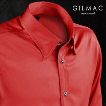 31702-2 GILMAC 無地 レギュラーカラー パウダーサテン長袖シャツ メンズ(レッド赤) LL ワイシャツ ドレスシャツ 結婚式 パーティー_画像6