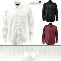 a191850-wh BLACK VARIA ドゥエボットーニ ストライプ柄 ジャガード織柄[レギュラーカラー]サテンシャツ メンズ(ホワイト白) L 披露宴_画像4