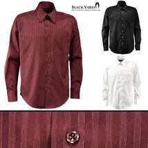 a191850-win BLACK VARIA ドゥエボットーニ ストライプ柄 ジャガード織柄[レギュラーカラー]サテンシャツ メンズ(ワインレッド赤) 3L_画像4