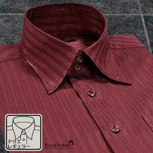 a191850-win BLACK VARIA ドゥエボットーニ ストライプ柄 ジャガード織柄[レギュラーカラー]サテンシャツ メンズ(ワインレッド赤) L