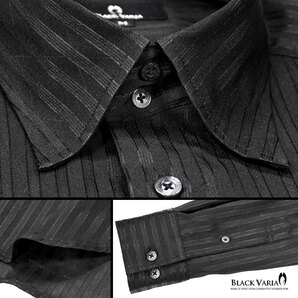 a191850-bk BLACK VARIA ドゥエボットーニ ストライプ柄 ジャガード織柄[レギュラーカラー]サテンシャツ メンズ(ブラック黒) L 大人 紳士の画像6
