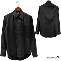 a191850-bk BLACK VARIA ドゥエボットーニ ストライプ柄 ジャガード織柄[レギュラーカラー]サテンシャツ メンズ(ブラック黒) L 大人 紳士_画像7