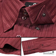 191850-win BLACK VARIA ドゥエボットーニ ストライプ柄 ジャガード スナップダウン ドレスシャツ メンズ(ワインレッド赤) XL お洒落_画像5