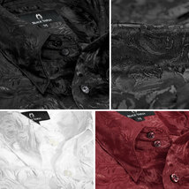 161222-bk BLACK VARIA ドゥエボットーニ 光沢ローズ花柄 織柄 スナップダウン 長袖シャツ メンズ(ブラック黒) S フォーマル_画像3