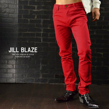 jb42142-30 JILL BLAZE パンツ 無地 スリムフィット ストレッチ スキニー カラーパンツ メンズ(レッド赤) LL カジュアル_画像2