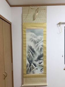 Art hand Auction D80 真作 掛軸 田中祥堂 冬景 人気作家 共箱入 2b/5b, 絵画, 日本画, 山水, 風月