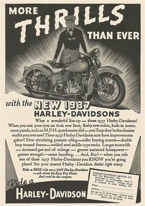  постер *1937 год Harley Davidson ULH боковой клапан(лампа) / Flat Head * Knuckle head / chopper 