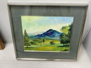 ★滝川宣雄★高原 額装 風景画 絵画【中古/現状品】