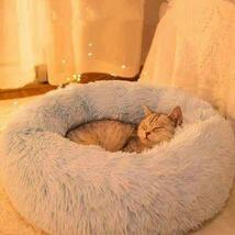 ペットベット 猫ベッド 犬ベッド 洗える クッションベッド 丸型 可愛い ふわふわ ライトグリーン_画像2