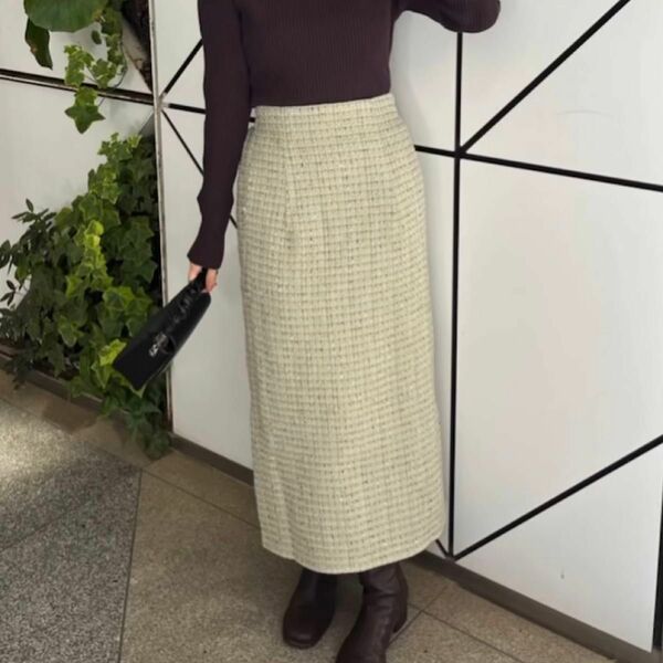 【店舗限定】　natural couture 　ツイードタイトスカート　ロングスカート　新品