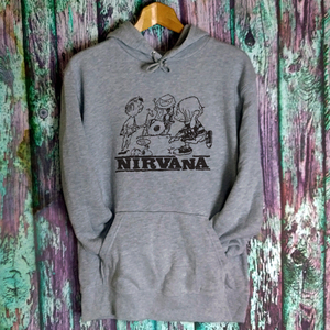 送込★プルオーバーパーカー【NIRVANA×PEANUTS風】★パロディ★NEVERMIND★ミックスグレー★M.L.XLサイズ