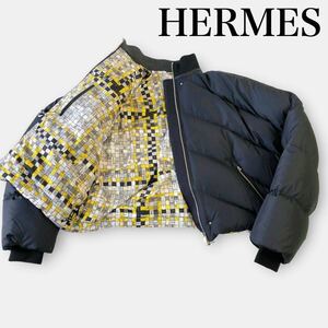 Hermes Hermes 19AW Bordeack Pattern × Multi Black 36 Ladies Down Jacket S -M Golche Период.