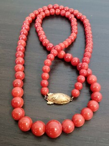 天然赤珊瑚　k18サンゴネックレス　/彫刻コーラル/真珠/ジュエリー/翡翠01