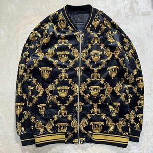 希少品！ザラマン ZARA MAN ジャケット MA-1 ブルゾン 長袖 ジップアップ ベロア 総柄 ブラック　アウター /大きいサイズ180-100Aメンズ