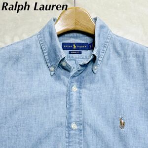 ラルフローレン Ralph Lauren 薄手 デニムシャツ 長袖シャツ メンズ ワンポイント コットン100% SPサイズ (メンズM程)送料230円